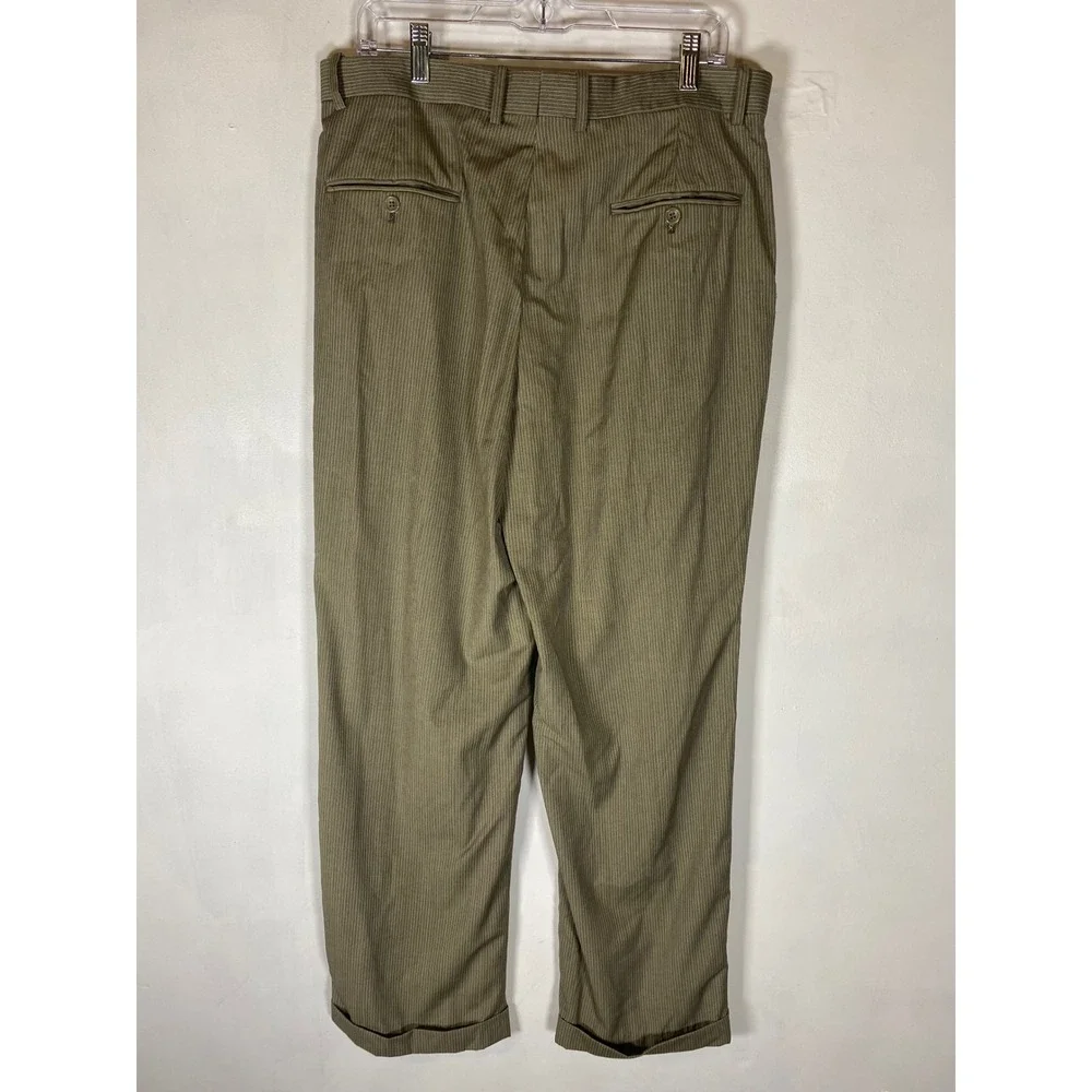 Luca Rossi 36x32 Italian Double Pleated Beige Tan Pinstripe Cuffed Dress Pants